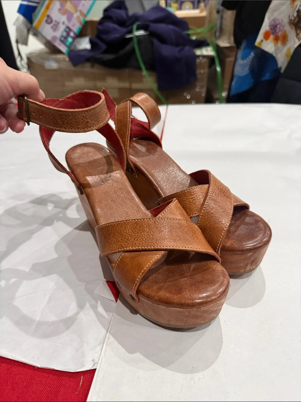 BED|STU Brown Leather Platform Sandals with Ankle Strap